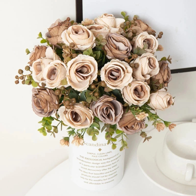 Timeless Rose Flowers Bouquet Silk Roses Wedding Home Table Decoration Arrange Crafted Plants Valentine's Day Present Supplies