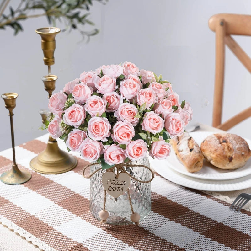 Silk Flowers Ten Head Rose Bundle Scrapbook Valentine Wedding Outdoor Garden Party Family Room Vase Decoration