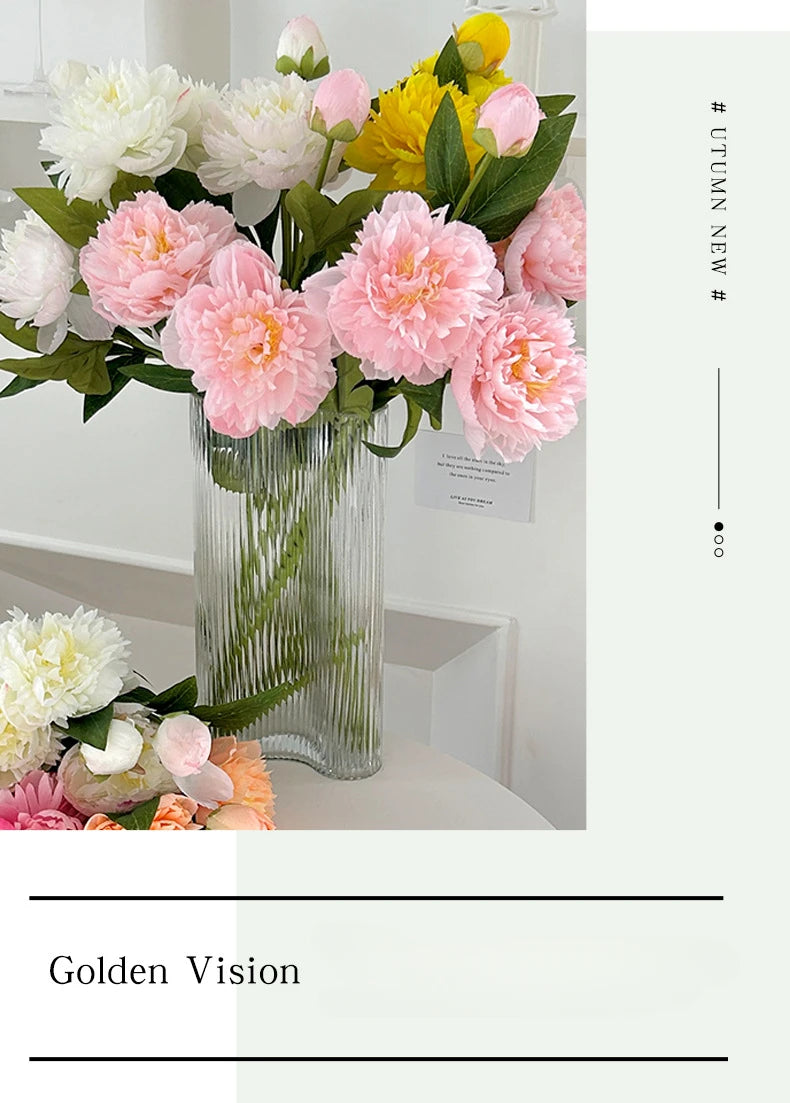 72CM 3-head Paeonia Peony Artificial Flowers Home Decoration Wedding Decoration Photography Props Lotus Silk Flowers