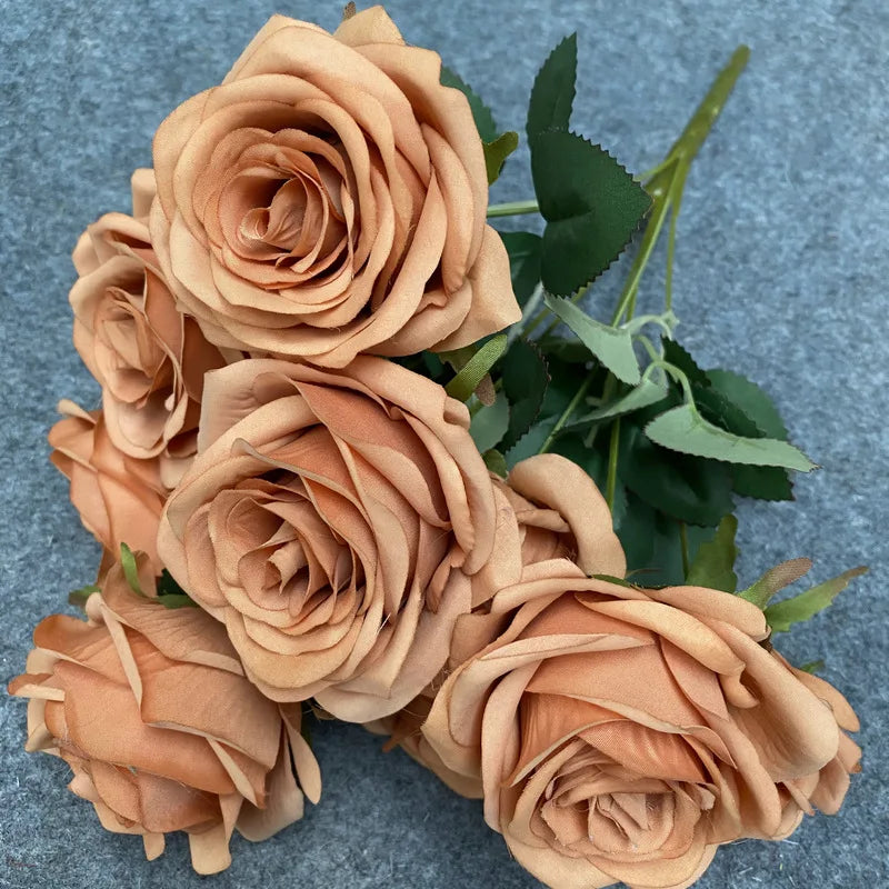 9 Heads Rose Bouquet Artificial Flower Wedding Rose Decor Scene Display Floral