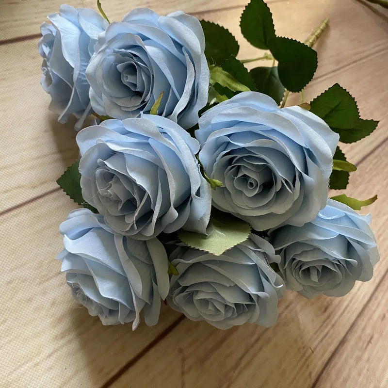 9 Heads Rose Bouquet Artificial Flower Wedding Rose Decor Scene Display Floral