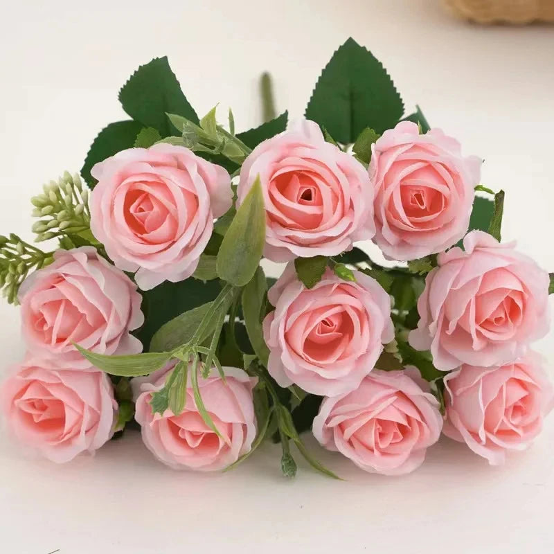 10 Heads Rose Bouquet Lifelike Flowers Western Rose Wedding Decoration 6 Colors
