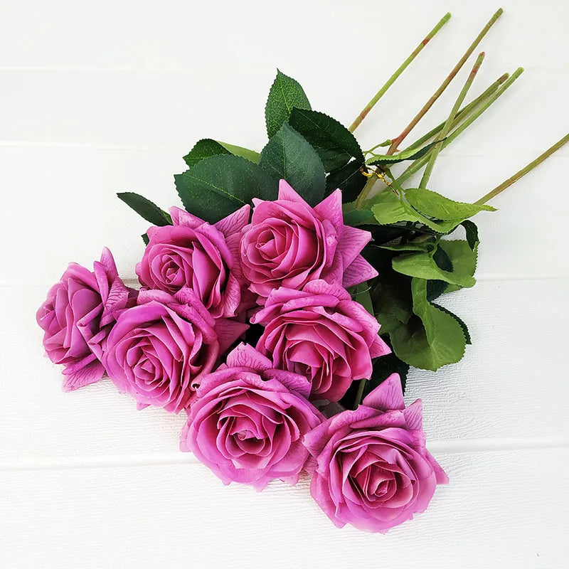 Latex Real Touch Rose Flowers, Kitchen, Birthday Party Decor, Home Decorations Branch, 12 PCs/Lot