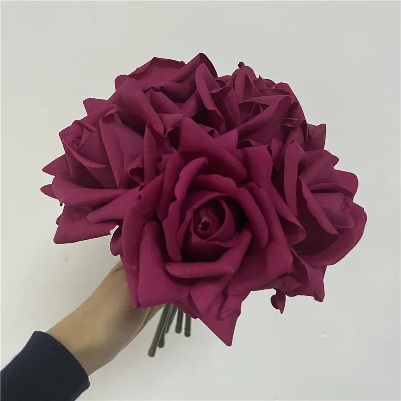 High-end 5Head Moisturizing Roses Artificial Flowers Real Touch Rose Bridal Bouquet Wedding Party Flower Arrangement Home Decor