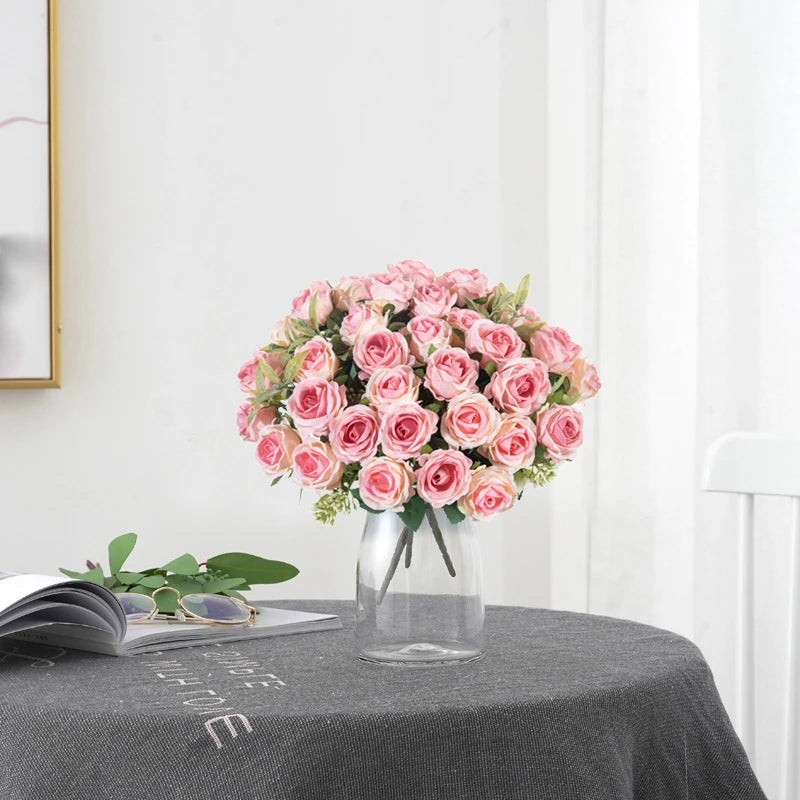 Silk Flowers Ten Head Rose Bundle Scrapbook Valentine Wedding Outdoor Garden Party Family Room Vase Decoration