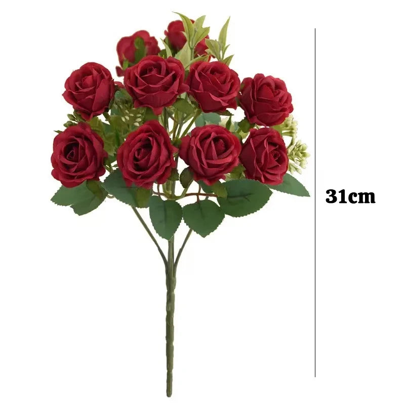10 Heads Rose Bouquet Lifelike Flowers Western Rose Wedding Decoration 6 Colors