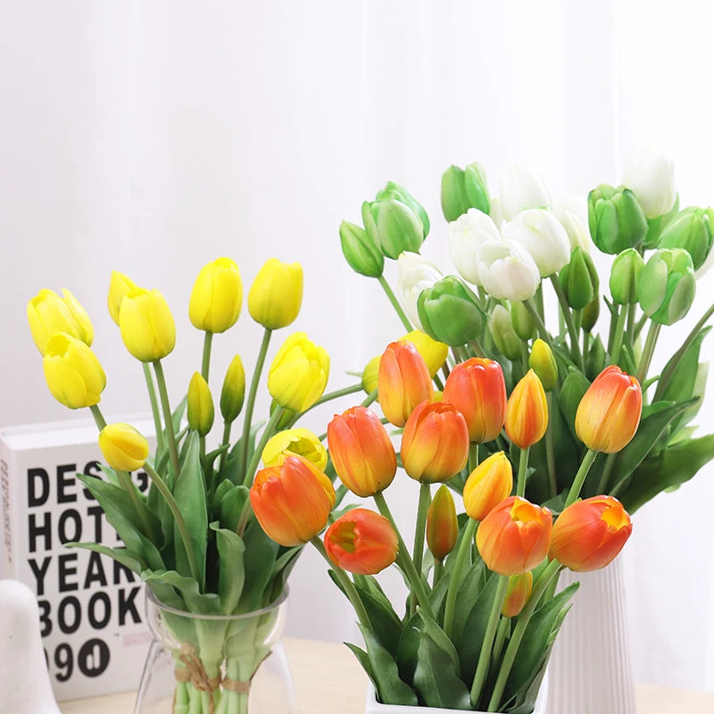 5pcs Artificial Tulips Flowers Real Touch Pink High Quality Luxury Silicone Fake Flower Home Room Wedding Decoration Bride Bouqu