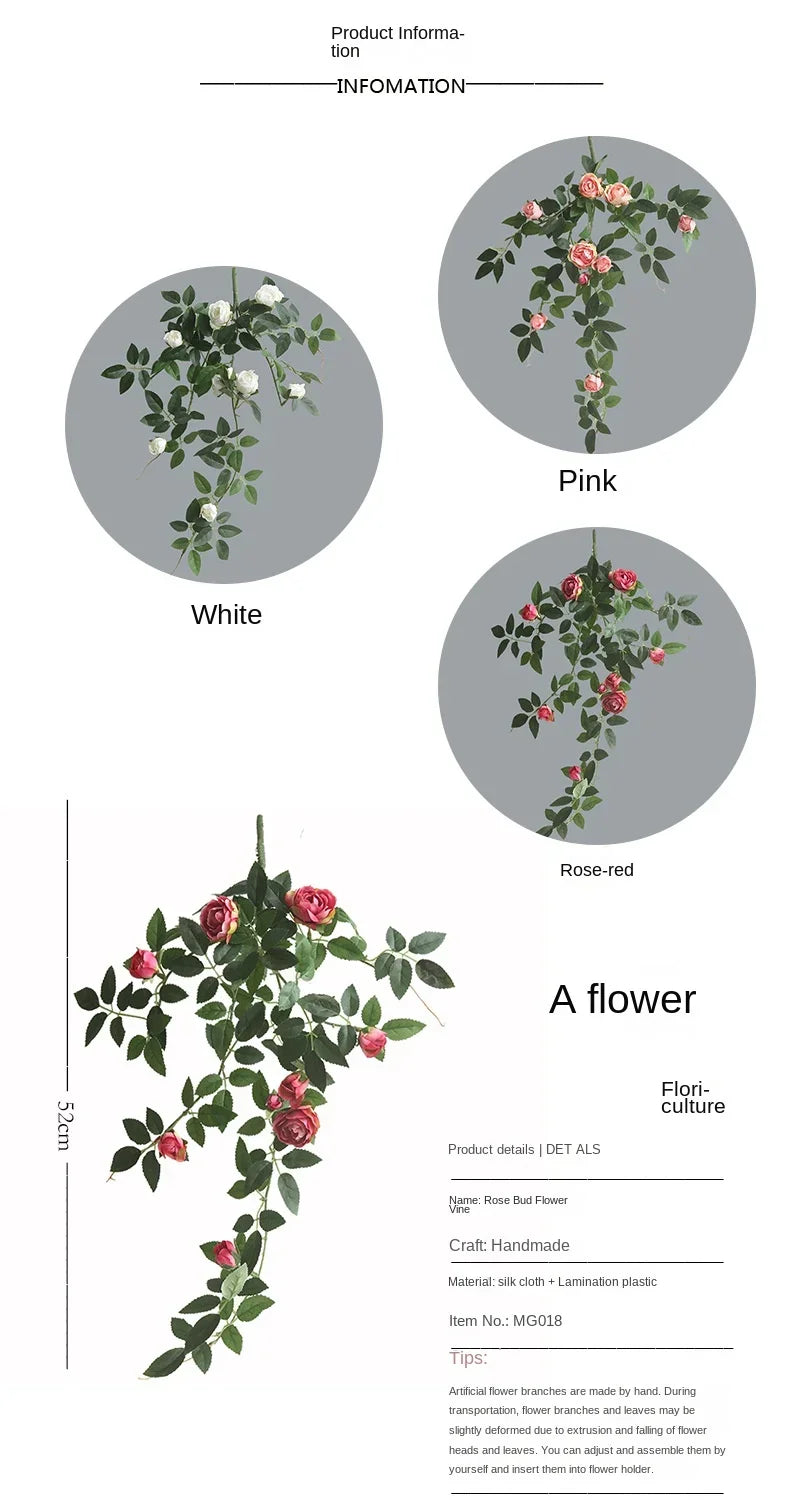 Rose flowers Crafted Hanging Plants Ivy Vine Leaves Greeny Chain Wall Home Room Garden Wedding Garland Outside Decoration
