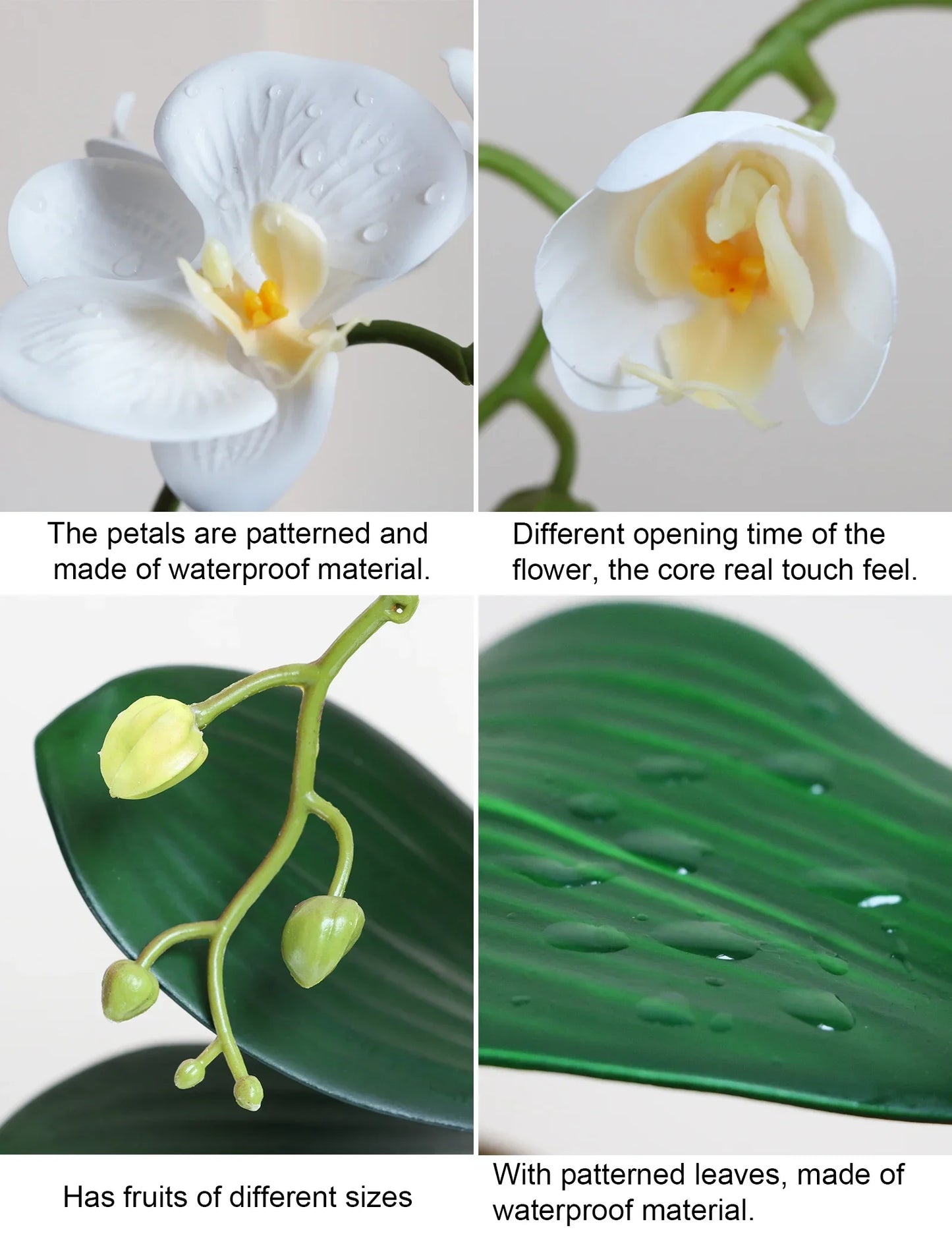 Real Touch White Orchid Artificial Flowers with Vase for Home Bathroom Decor Indoor Christmas Decorations