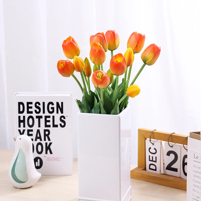 5pcs Artificial Tulips Flowers Real Touch Pink High Quality Luxury Silicone Fake Flower Home Room Wedding Decoration Bride Bouqu