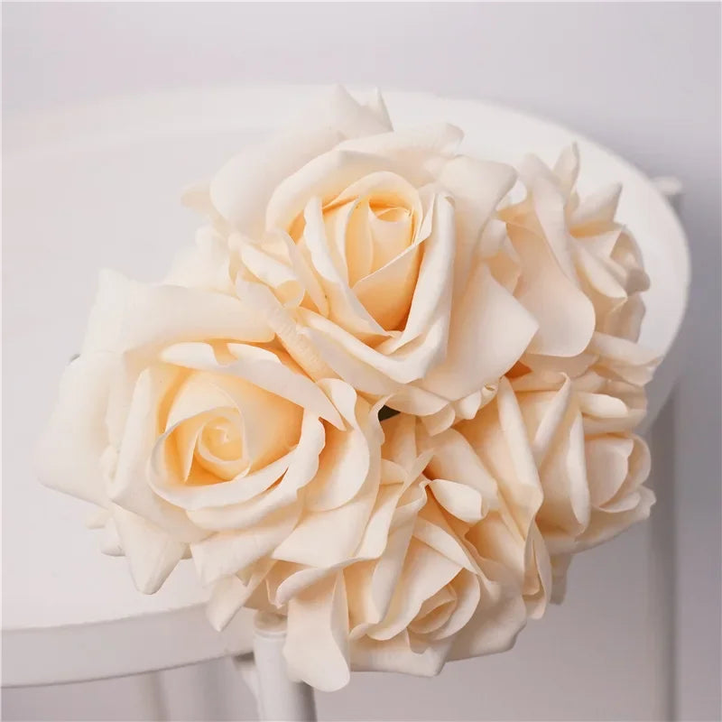 High-end 5Head Moisturizing Roses Artificial Flowers Real Touch Rose Bridal Bouquet Wedding Party Flower Arrangement Home Decor