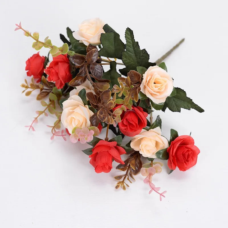 Rose Artificial Flowers 12Heads 33cm Hand Crafted Flowers For Home Room Decor Wedding Marriage Decoration DIY Craft Garland Accessories
