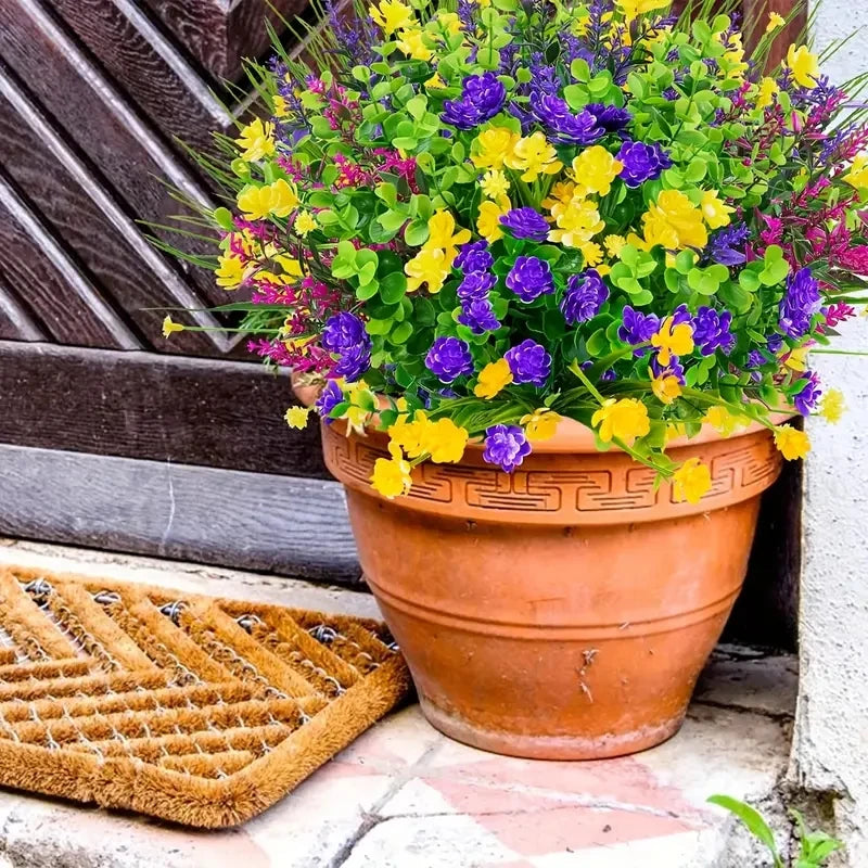 8/16 bundles Artificial Flowers UV Resistant Greenery Plants for Garden Kitchen Decor Wedding Home Living Room Decoration Fake