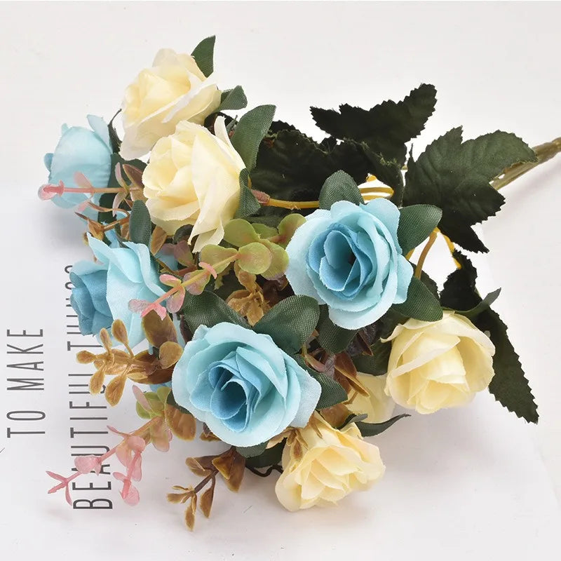 Rose Artificial Flowers 12Heads 33cm Hand Crafted Flowers For Home Room Decor Wedding Marriage Decoration DIY Craft Garland Accessories