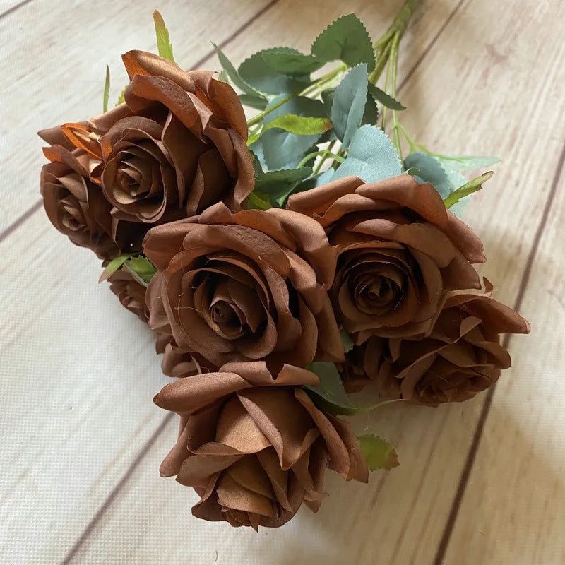 9roses/bunch  Aritificial rose small rose living room decoration simulated dry flower dining table flower home decoration