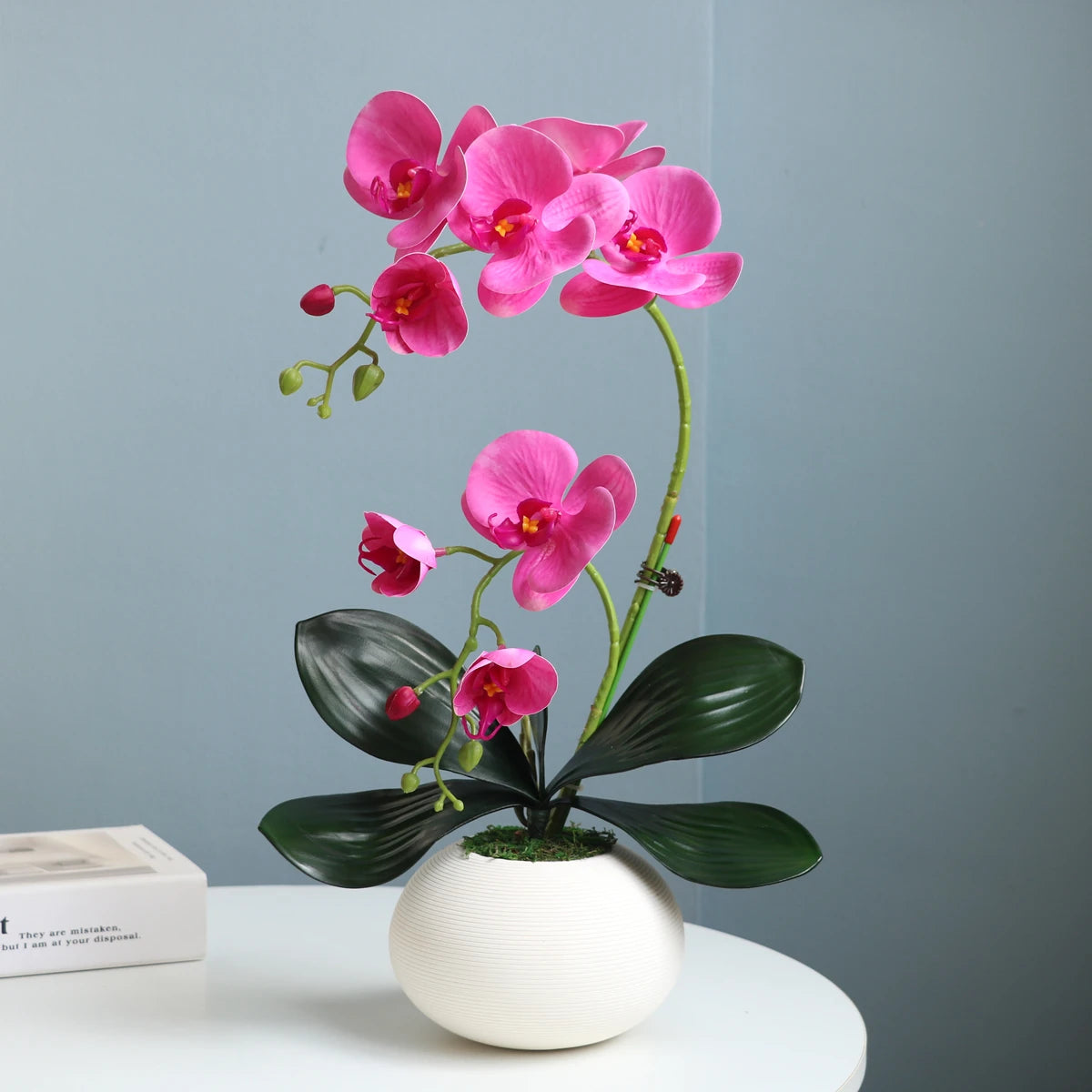 Real Touch White Orchid Artificial Flowers with Vase for Home Bathroom Decor Indoor Christmas Decorations