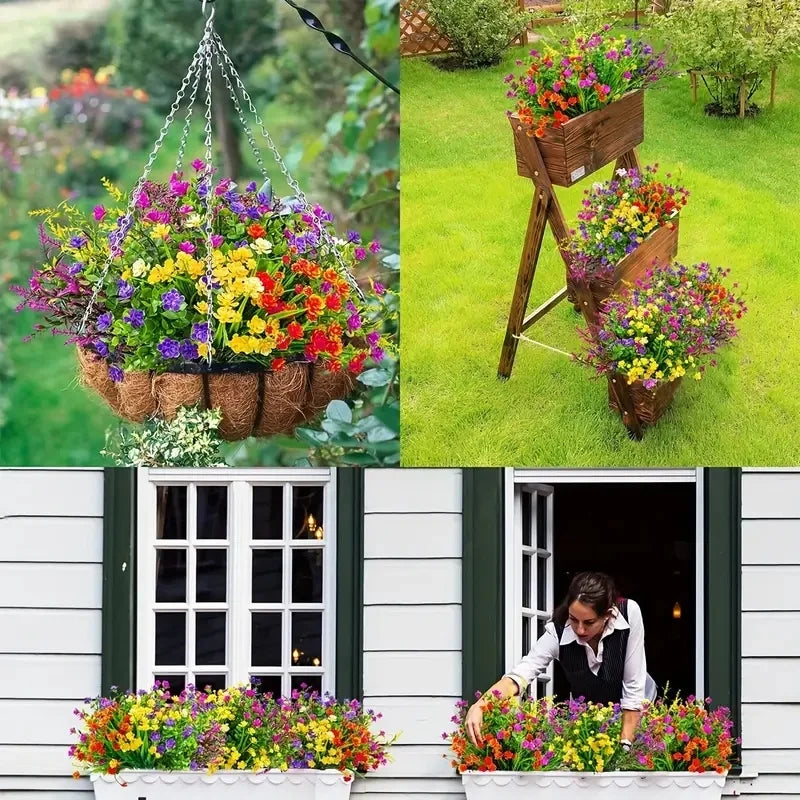 8/16 bundles Artificial Flowers UV Resistant Greenery Plants for Garden Kitchen Decor Wedding Home Living Room Decoration Fake