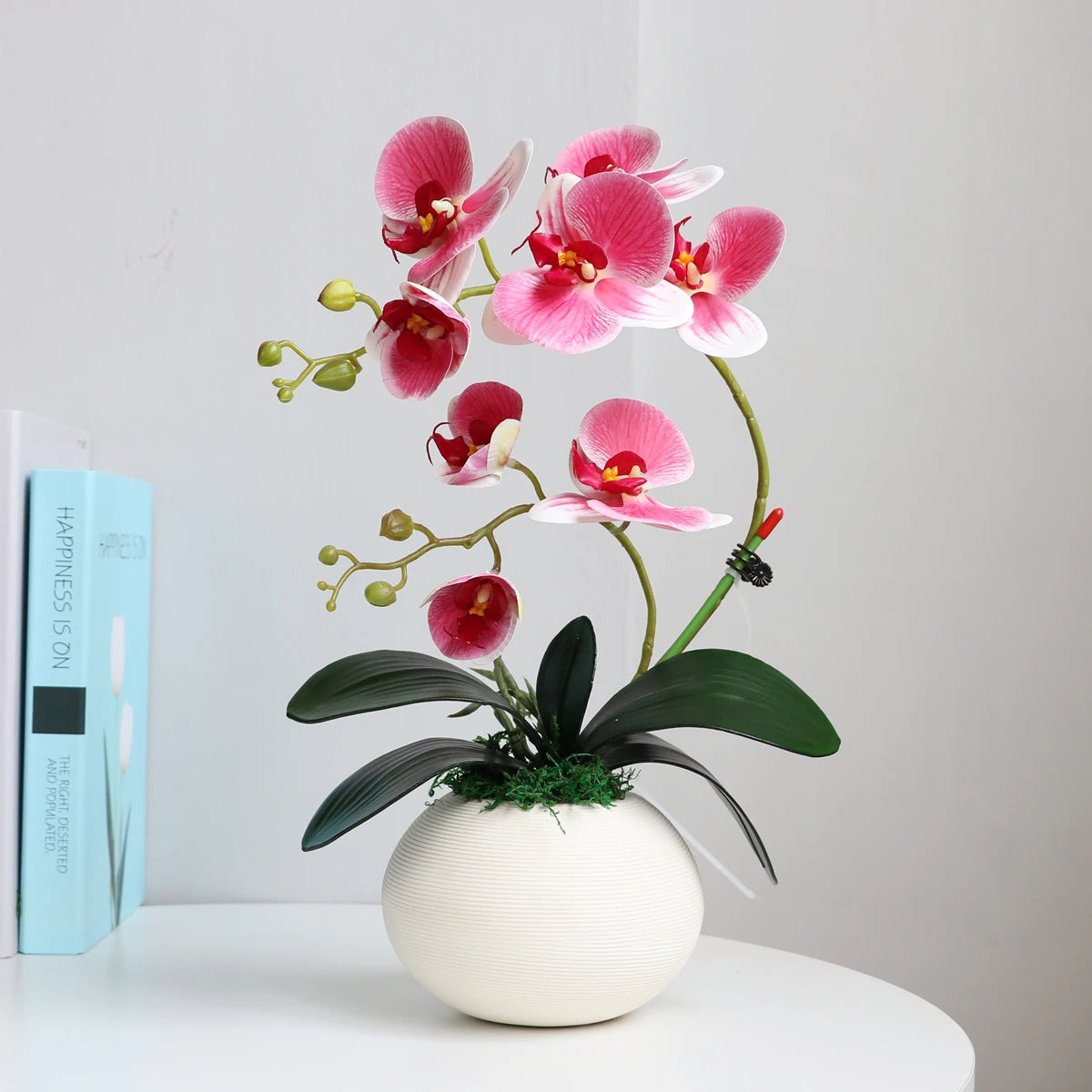 Real Touch White Orchid Artificial Flowers with Vase for Home Bathroom Decor Indoor Christmas Decorations