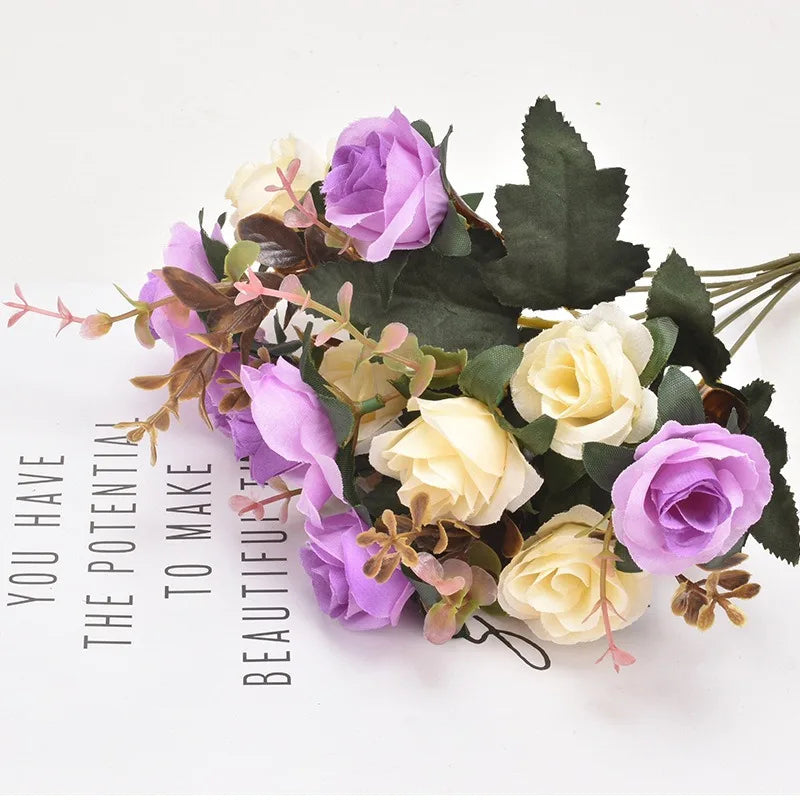 Rose Artificial Flowers 12Heads 33cm Hand Crafted Flowers For Home Room Decor Wedding Marriage Decoration DIY Craft Garland Accessories