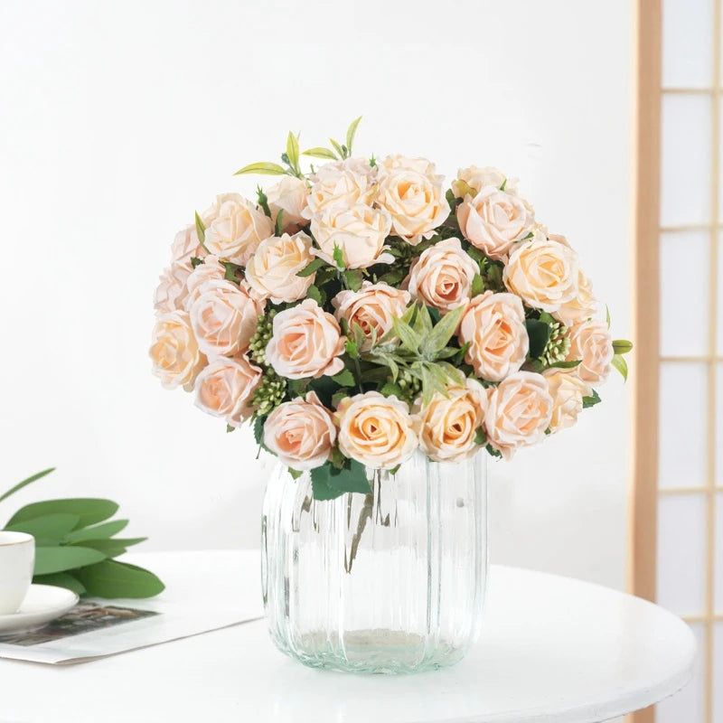 Silk Flowers Ten Head Rose Bundle Scrapbook Valentine Wedding Outdoor Garden Party Family Room Vase Decoration