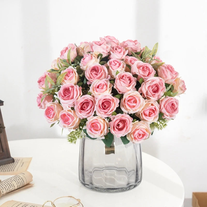 Silk Flowers Ten Head Rose Bundle Scrapbook Valentine Wedding Outdoor Garden Party Family Room Vase Decoration