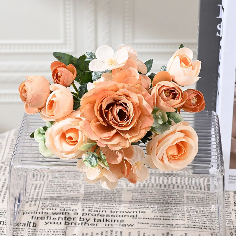7 Heads Artificial Flowers Silk Peony Rose Hydrangea Bouquet Home Decorations Party Wedding Bride Fake Plants