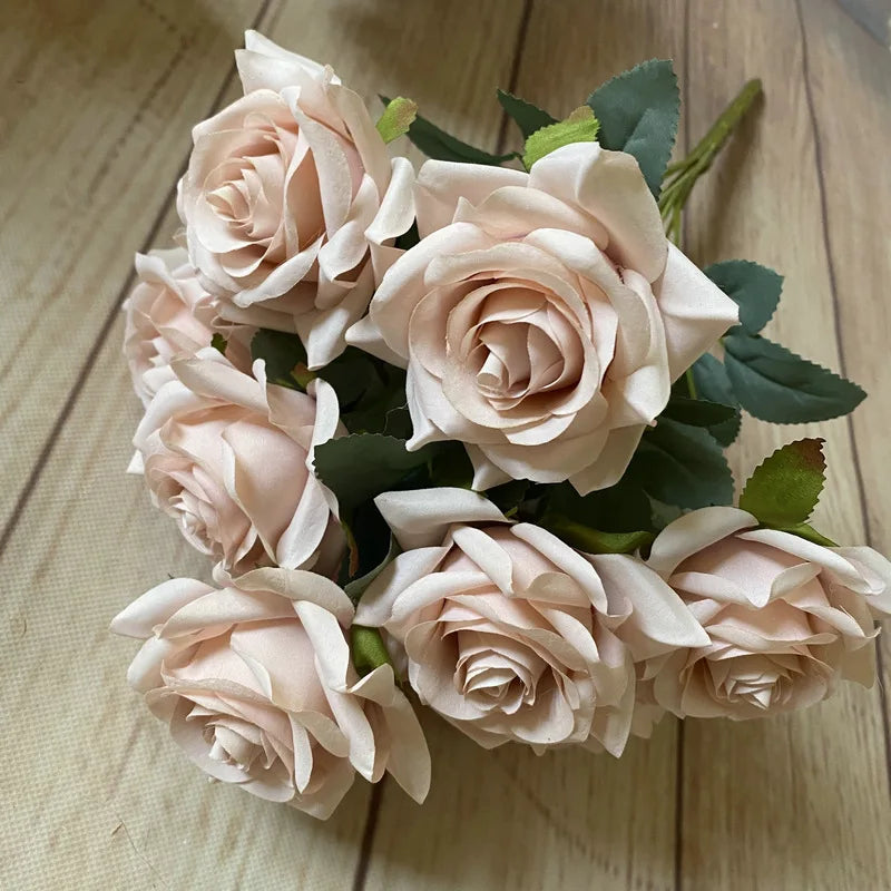 9roses/bunch  Aritificial rose small rose living room decoration simulated dry flower dining table flower home decoration
