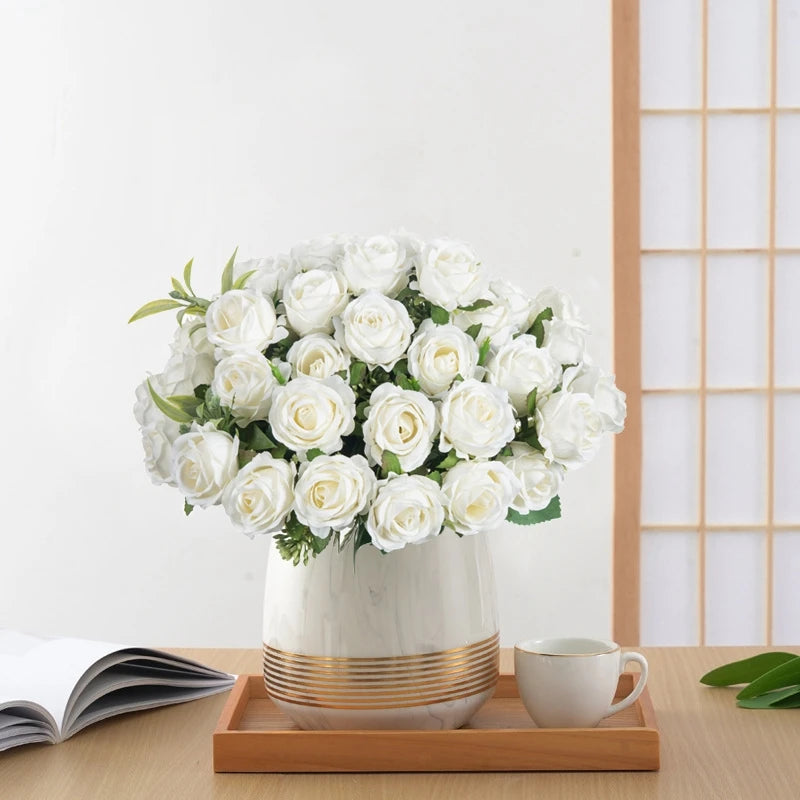 Silk Flowers Ten Head Rose Bundle Scrapbook Valentine Wedding Outdoor Garden Party Family Room Vase Decoration