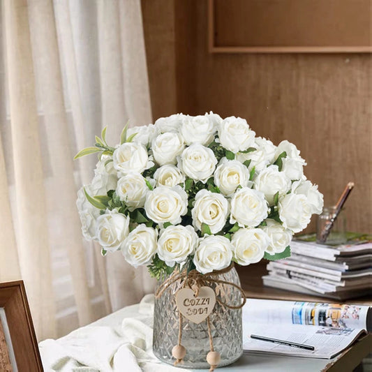 Silk Flowers Ten Head Rose Bundle Scrapbook Valentine Wedding Outdoor Garden Party Family Room Vase Decoration