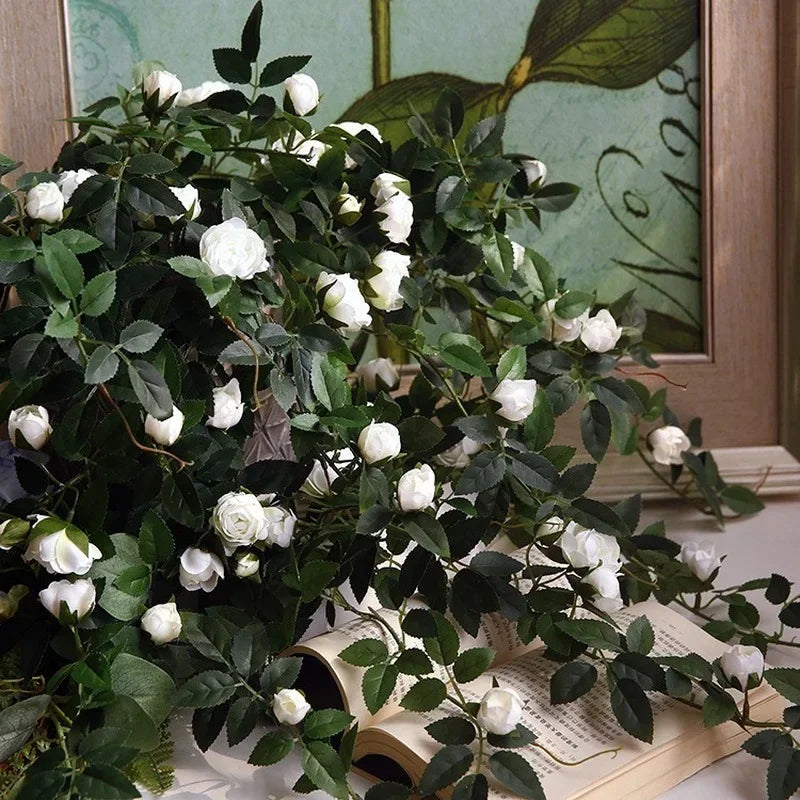 Rose flowers Crafted Hanging Plants Ivy Vine Leaves Greeny Chain Wall Home Room Garden Wedding Garland Outside Decoration