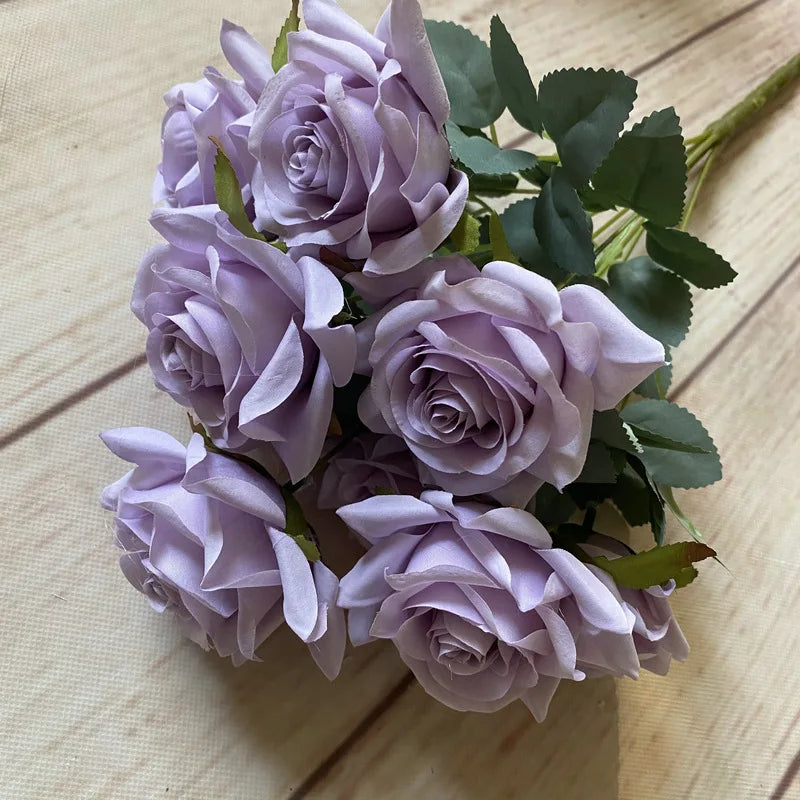 9roses/bunch  Aritificial rose small rose living room decoration simulated dry flower dining table flower home decoration