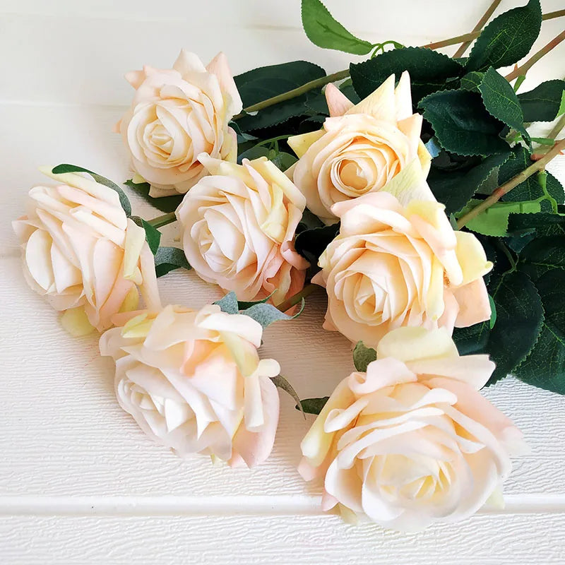 Latex Real Touch Rose Flowers, Kitchen, Birthday Party Decor, Home Decorations Branch, 12 PCs/Lot