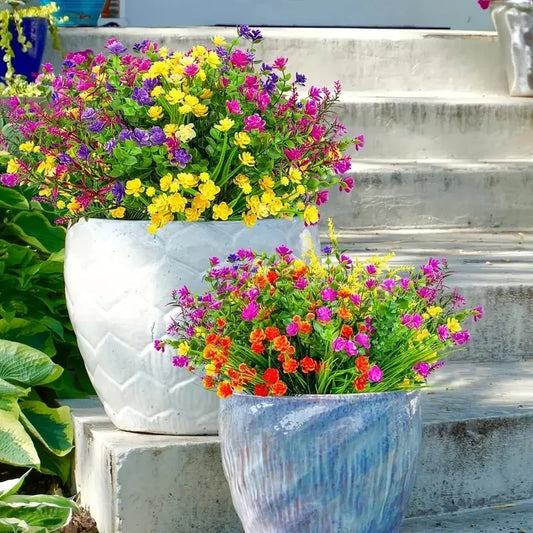 8/16 bundles Artificial Flowers UV Resistant Greenery Plants for Garden Kitchen Decor Wedding Home Living Room Decoration Fake