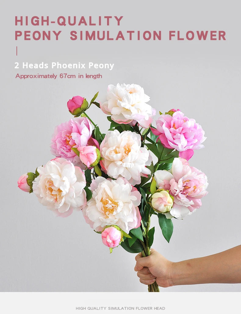 67CM 2-piece Luxurious Peony Artificial Flower Peony Silk Flower Nordic Home Decoration Wedding Soft Decoration Ornament