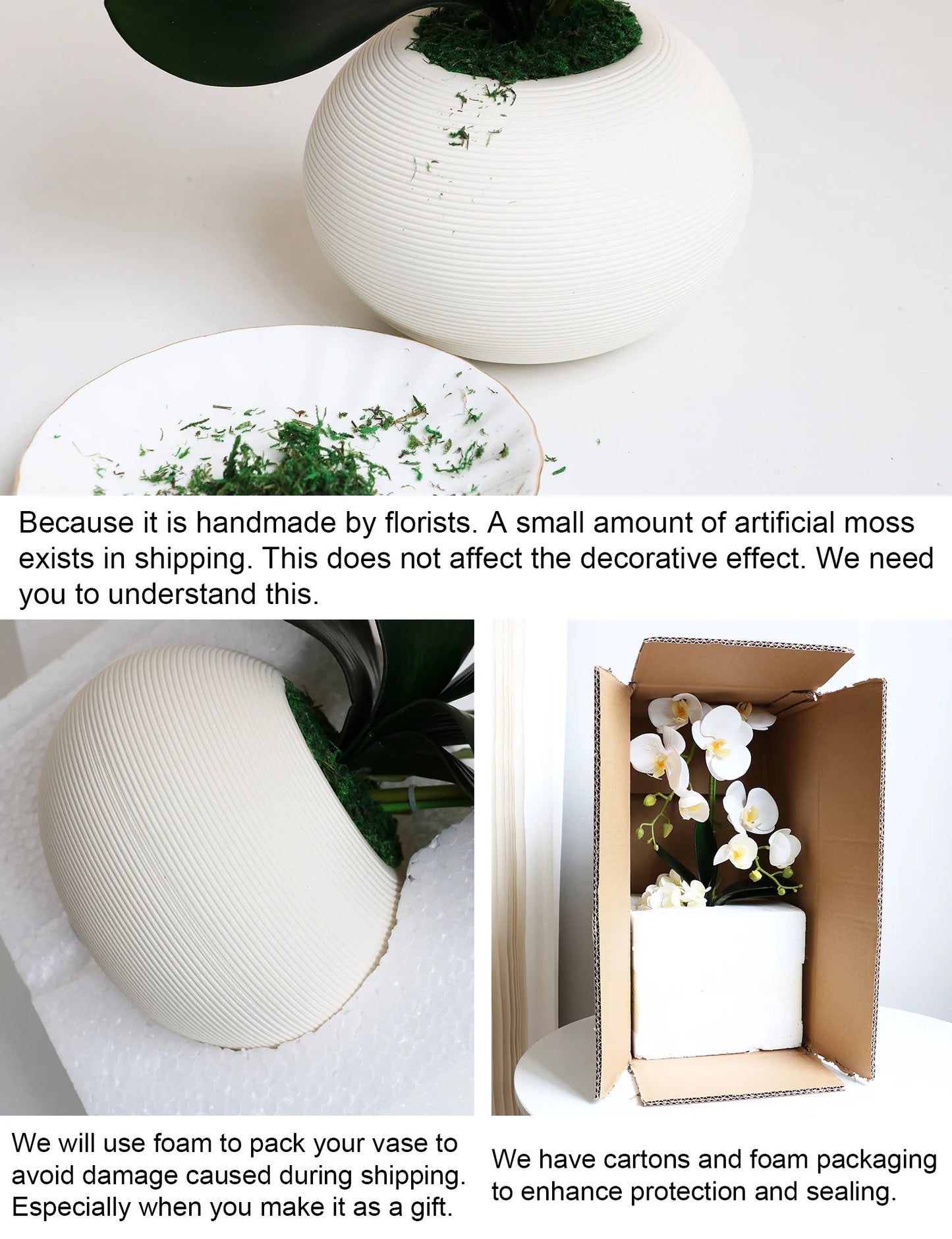 Real Touch White Orchid Artificial Flowers with Vase for Home Bathroom Decor Indoor Christmas Decorations