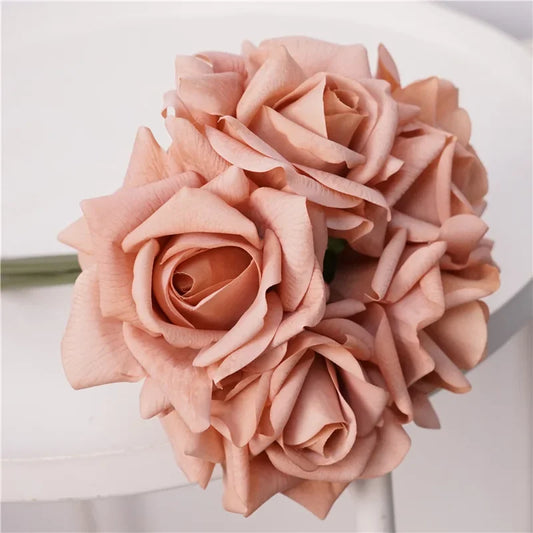 High-end 5Head Moisturizing Roses Artificial Flowers Real Touch Rose Bridal Bouquet Wedding Party Flower Arrangement Home Decor