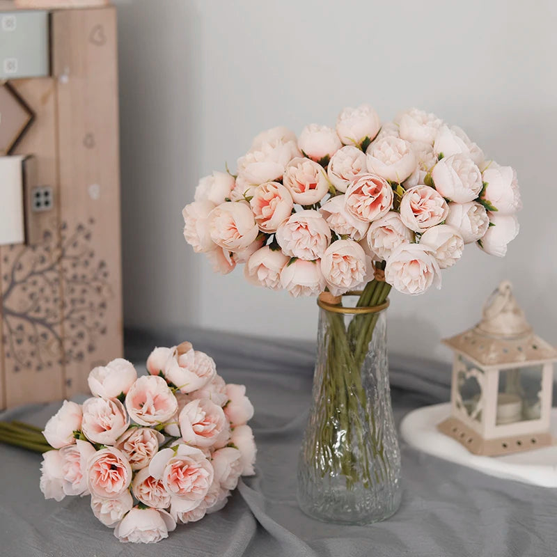 27 heads  Roses Crafted Flowers Silk Bouquet for Table Vase Arrange Home Wedding Decoration Roses Silk Flowers