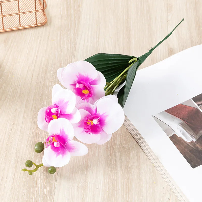 90CM 9-head Artificial Butterfly Orchid Artificial Flower with Adhesive Tape Orchid Home Decoration Living Room Placement
