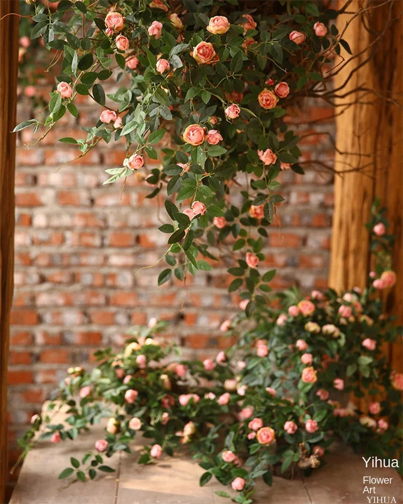 Rose flowers Crafted Hanging Plants Ivy Vine Leaves Greeny Chain Wall Home Room Garden Wedding Garland Outside Decoration
