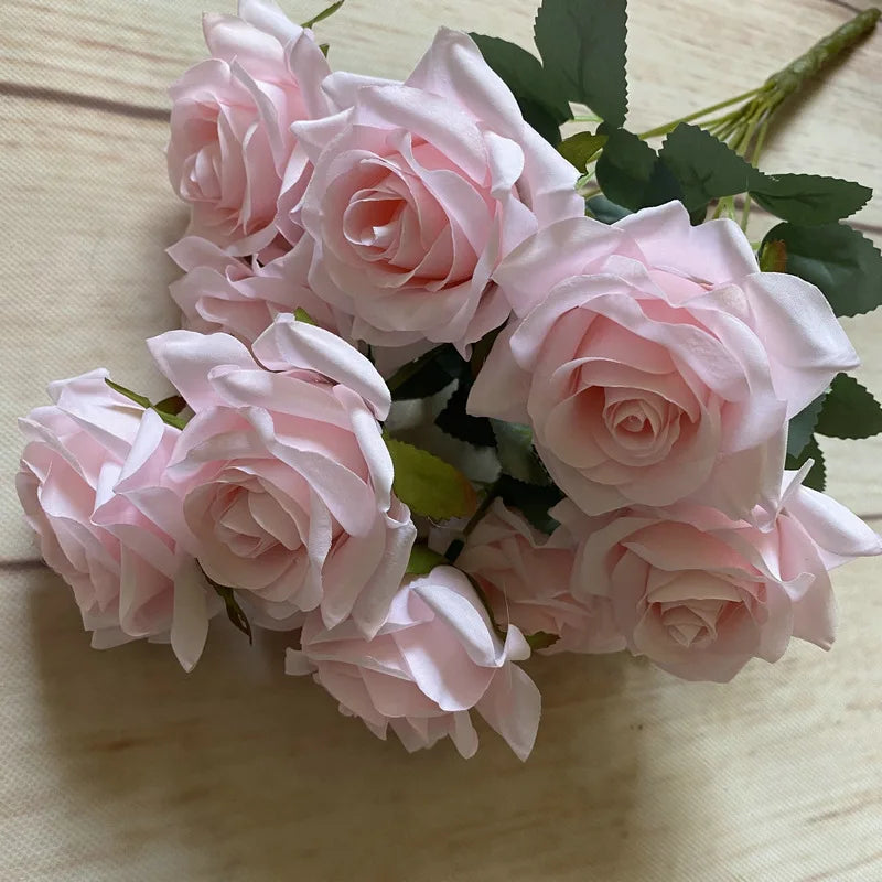 9roses/bunch  Aritificial rose small rose living room decoration simulated dry flower dining table flower home decoration
