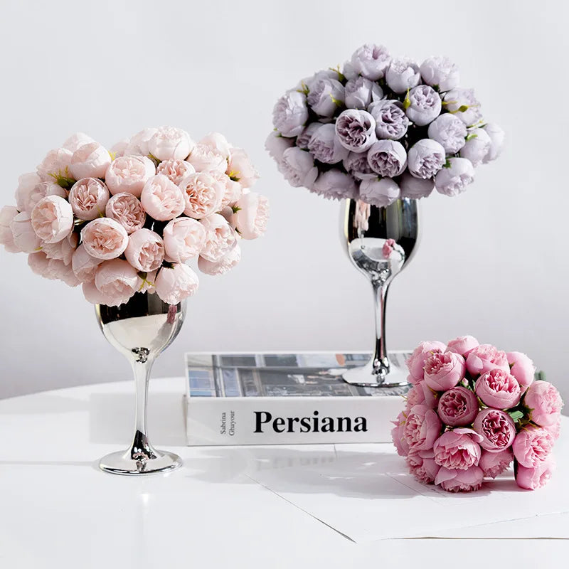 27Heads Peony Artificial Flowers for Home Vase DIY Decor Bride Rose Bouquet Wedding Party Centerpieces Decoration