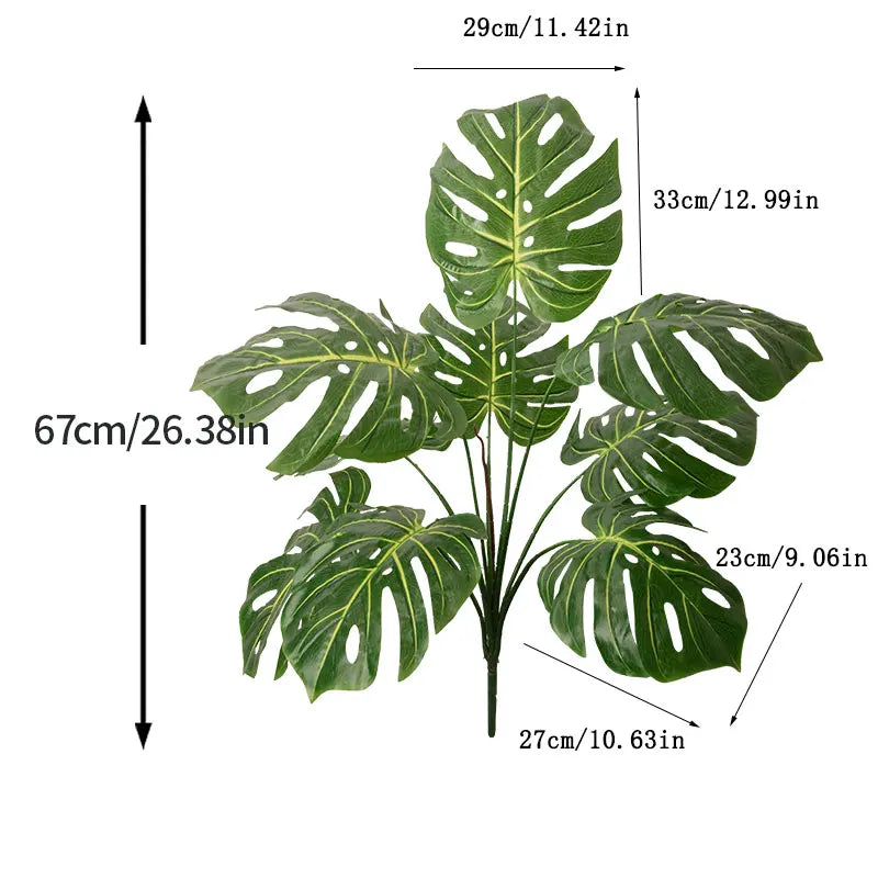 67-85cm Large Artificial Palm Tree Hand Crafted Plant Branch Tropical Banana Leaves Green Fabrical Monstera Leafs For Home Garden Decor