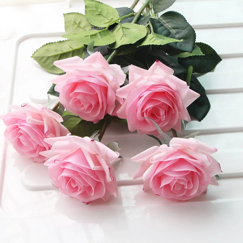 Latex Real Touch Rose Flowers, Kitchen, Birthday Party Decor, Home Decorations Branch, 12 PCs/Lot