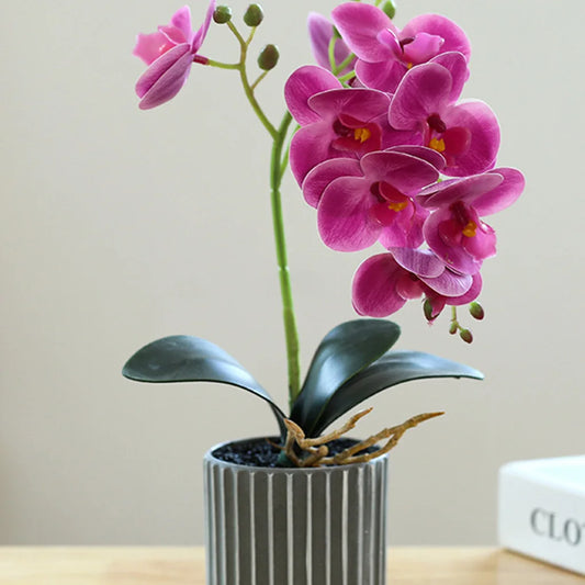 Experly Crafted Orchid Flower Bonsai with Pot Potted Phalaenopsis Planter Home Office Decor Bright Color Indoor Balcony Ornaments