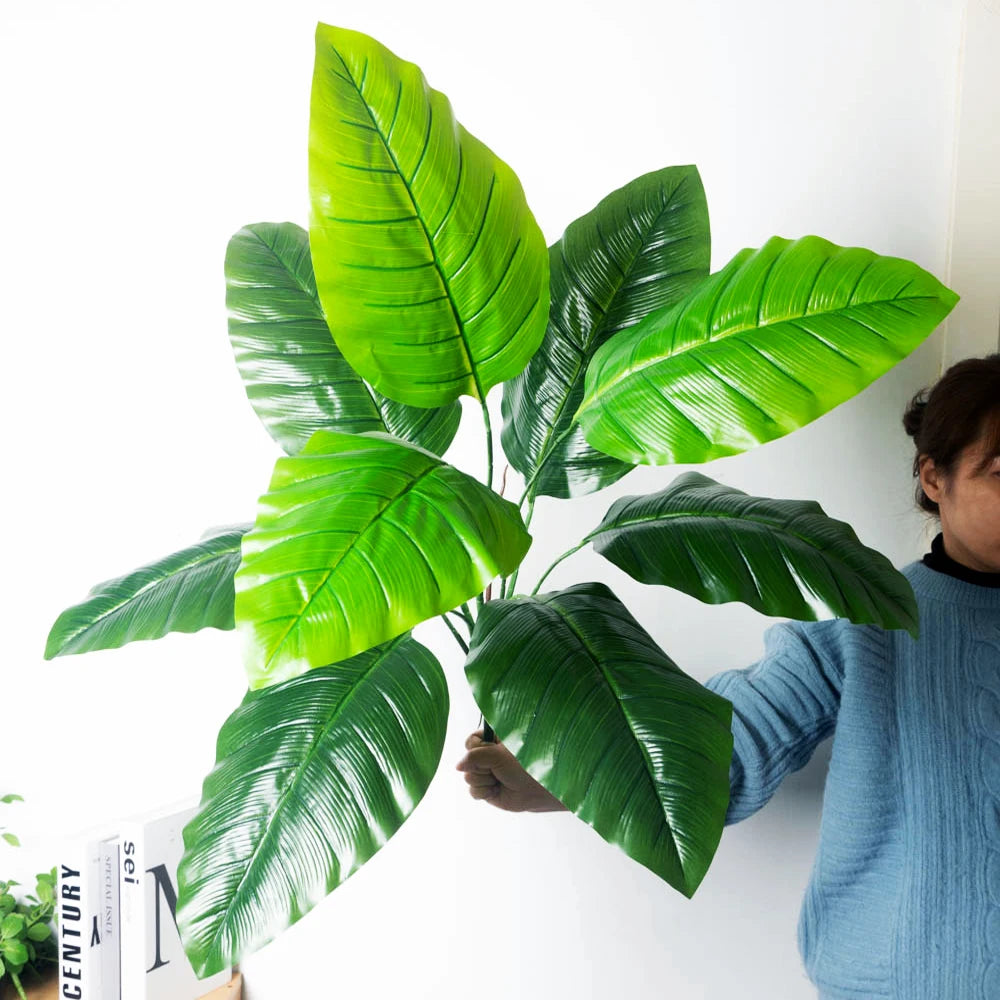 67-85cm Large Artificial Palm Tree Hand Crafted Plant Branch Tropical Banana Leaves Green Fabrical Monstera Leafs For Home Garden Decor
