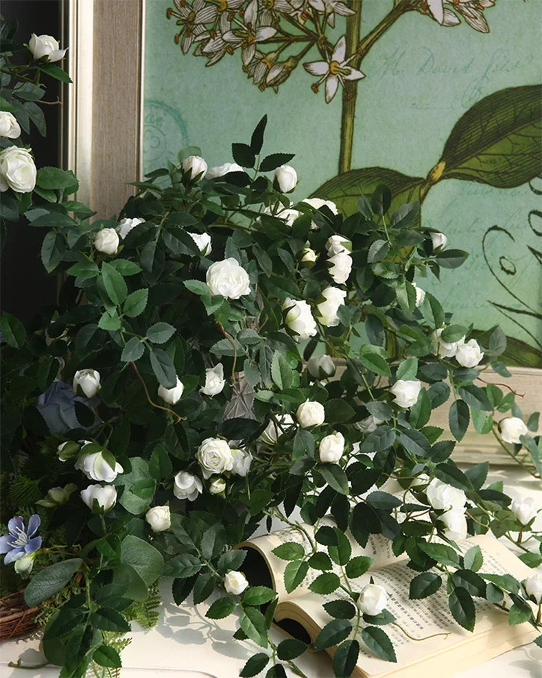 Rose flowers Crafted Hanging Plants Ivy Vine Leaves Greeny Chain Wall Home Room Garden Wedding Garland Outside Decoration