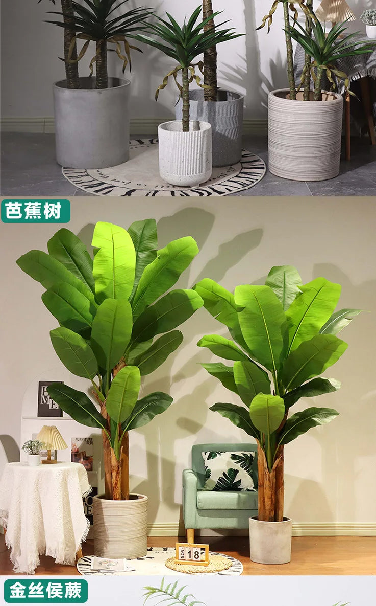 Large Artificial Palm Tree Tropical Fake Plants Green Plastic Palm Leafs Big Monstera Tree Branch For Home Garden Decor
