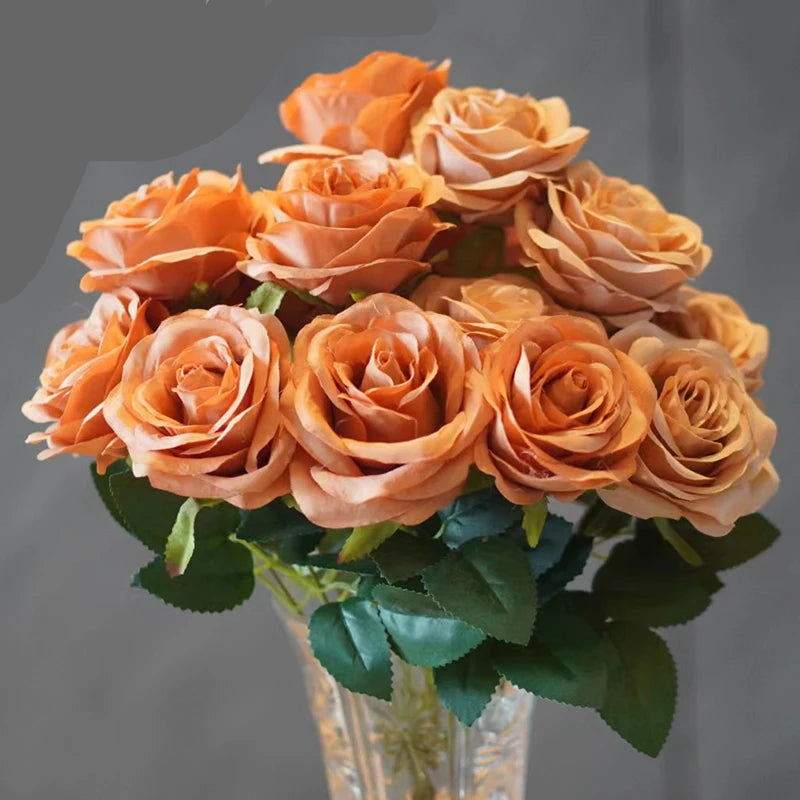 9 Heads Rose Bouquet Artificial Flower Wedding Rose Decor Scene Display Floral