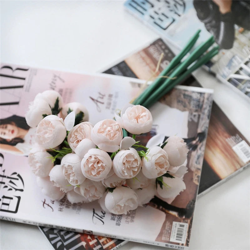 27Heads Peony Artificial Flowers for Home Vase DIY Decor Bride Rose Bouquet Wedding Party Centerpieces Decoration