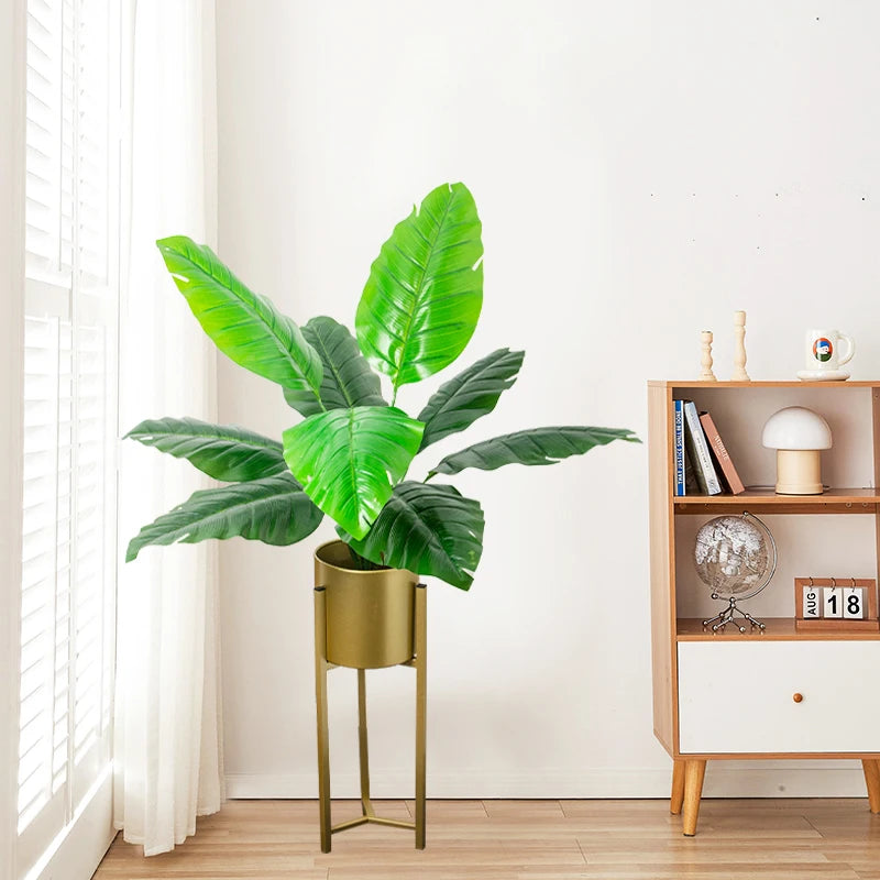 67-85cm Large Artificial Palm Tree Hand Crafted Plant Branch Tropical Banana Leaves Green Fabrical Monstera Leafs For Home Garden Decor